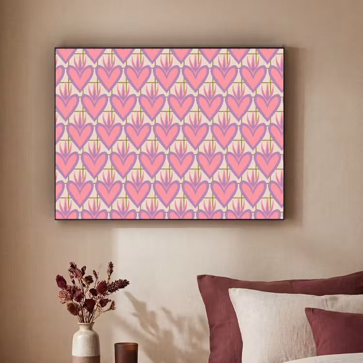 Patroon - Roze - Hartjes Textielframe zwart klein 947 -sfeer1