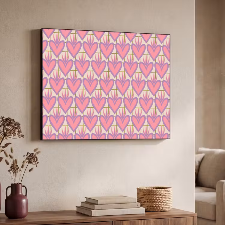 Patroon - Roze - Hartjes Textielframe zwart klein 947 -sfeer3