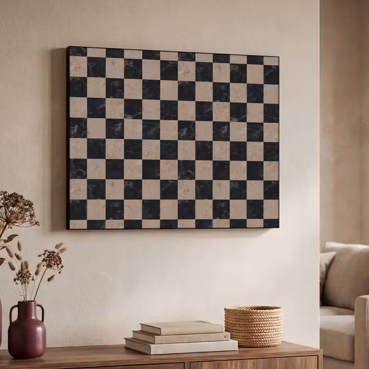 Patroon - Dambord - Marmer Textielframe zwart klein 947 -sfeer3