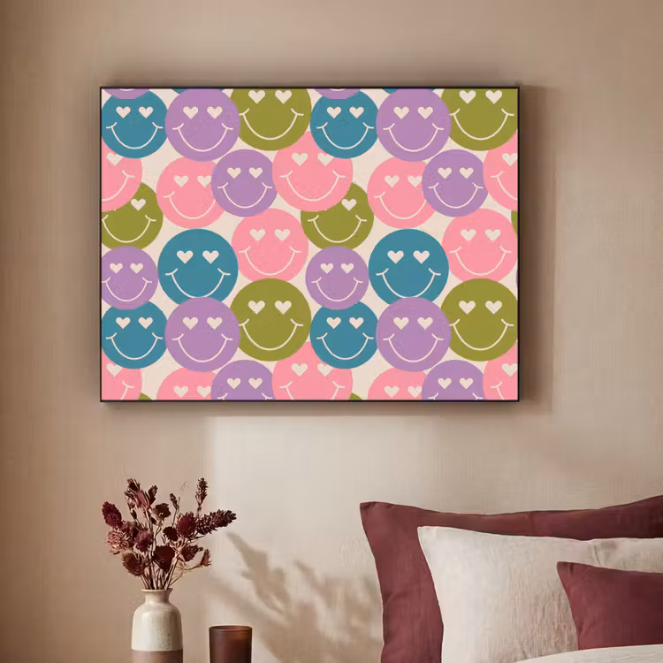Patroon - Smiley - Kleurrijk - Hartjes Textielframe zwart klein 947 -sfeer1