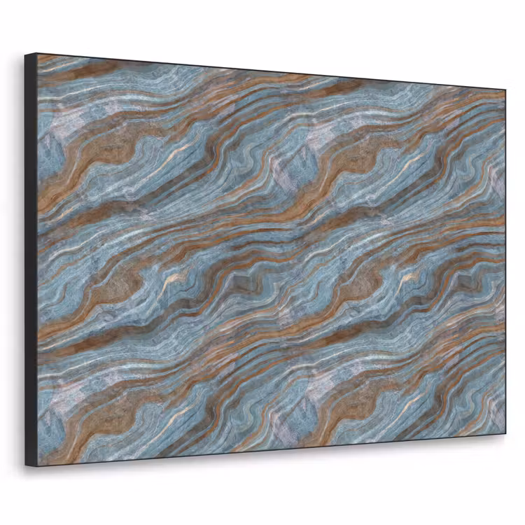 Patroon - Steen - Blauw Textielframe zwart klein 947 -3d