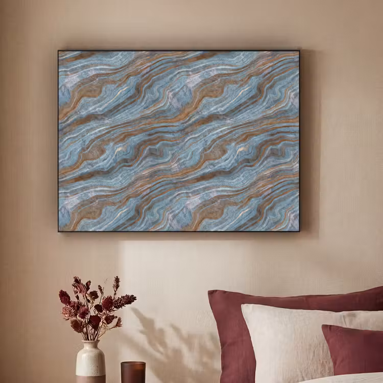 Patroon - Steen - Blauw Textielframe zwart klein 947 -sfeer1
