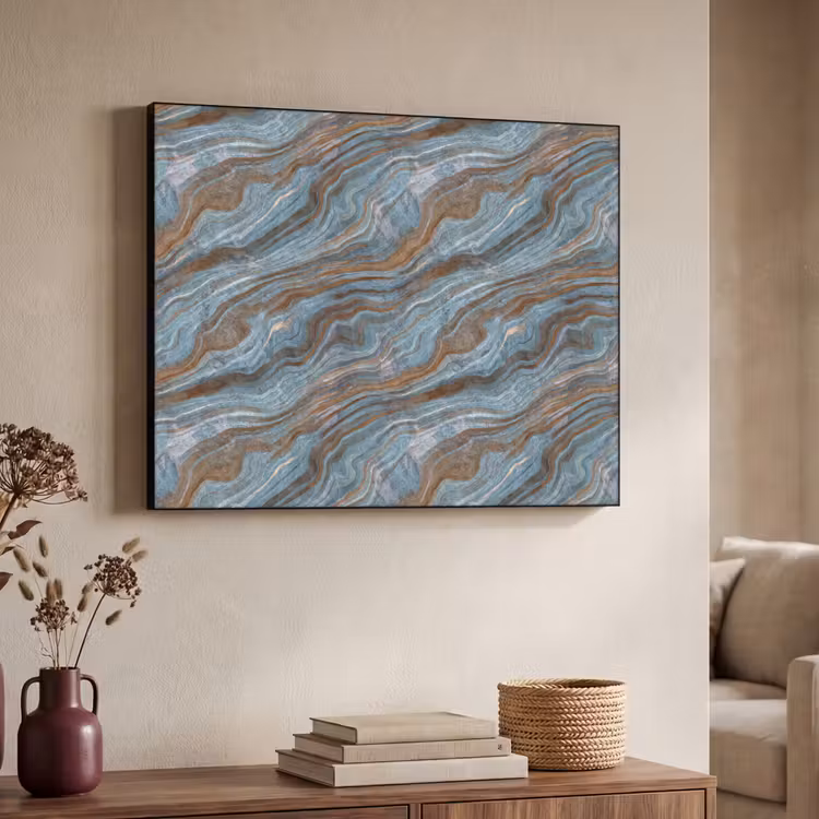 Patroon - Steen - Blauw Textielframe zwart klein 947 -sfeer3
