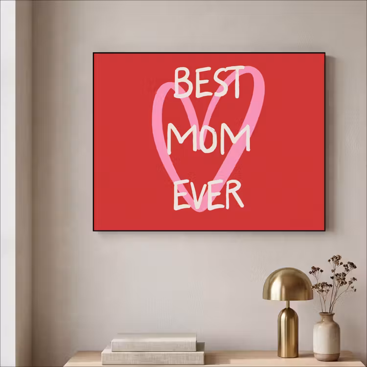 Moeder - Quote - Hartje - Rood Textielframe zwart klein -sfeer2