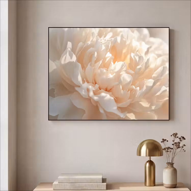 Close up - Pioenroos - Lichtroze Textielframe - compleet frame klein -sfeer2