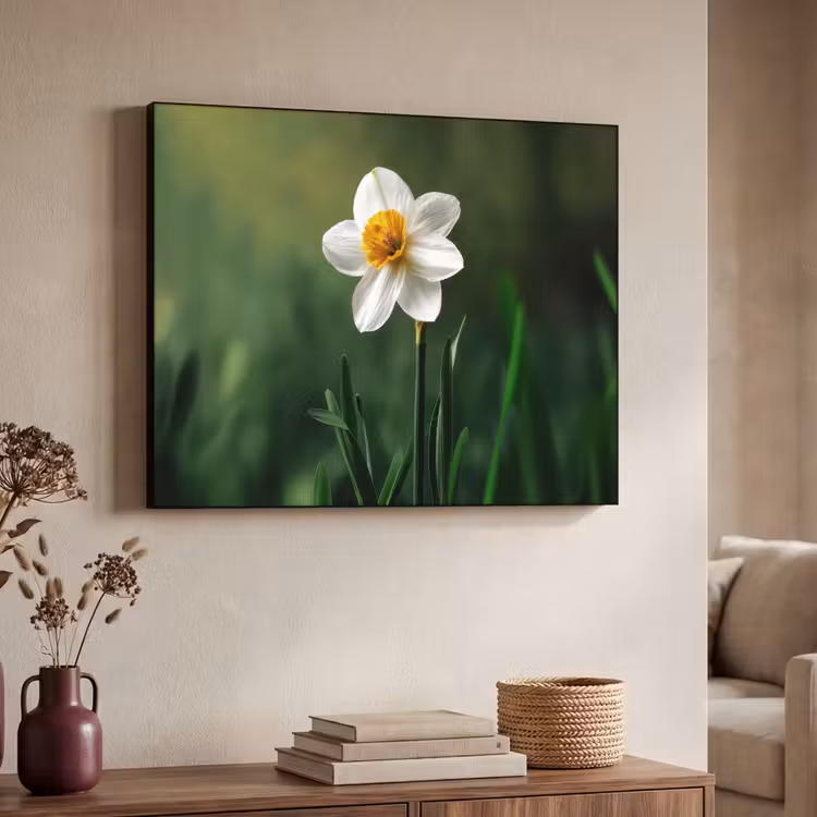Narcis - Bloem - Wit - Grassprieten Textielframe zwart klein -sfeer3