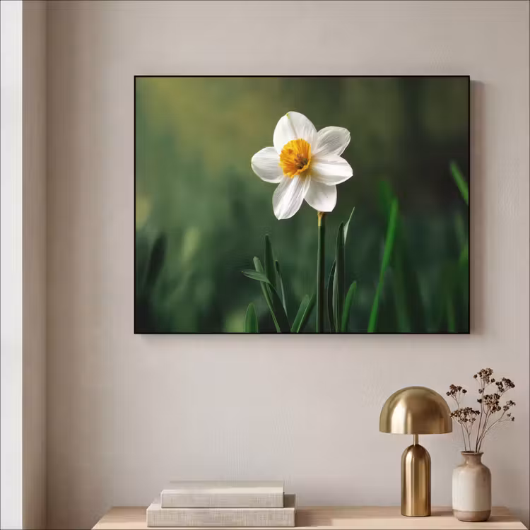 Narcis - Bloem - Wit - Grassprieten Textielframe zwart klein -sfeer2