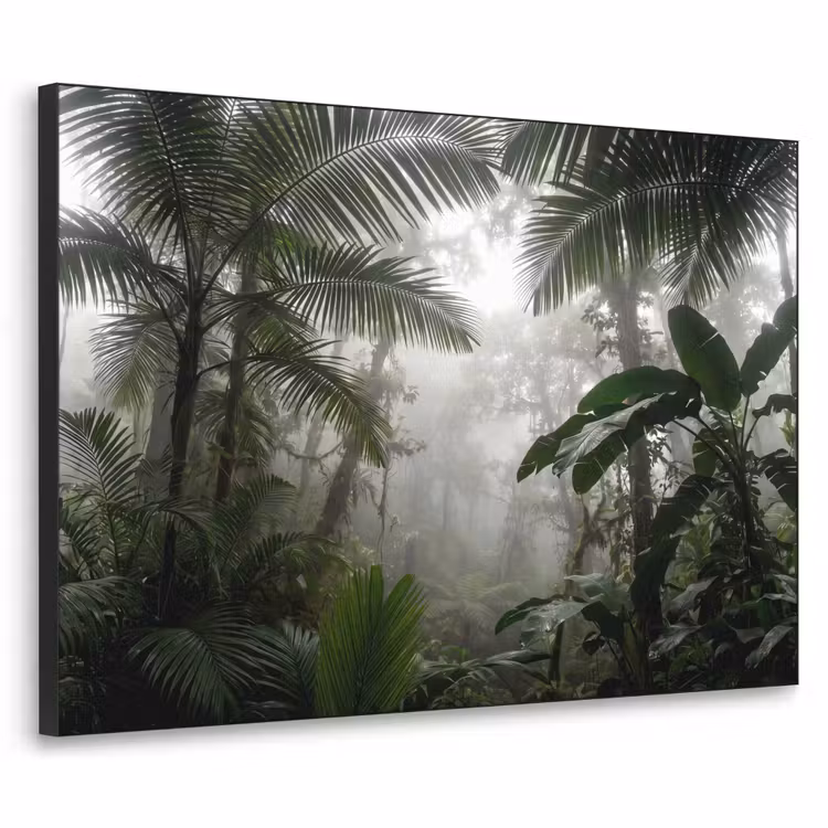 Natuur - Jungle - Mist - Groen - Bladeren Textielframe zwart klein -3d