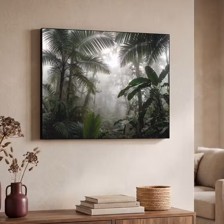 Natuur - Jungle - Mist - Groen - Bladeren Textielframe zwart klein -sfeer3