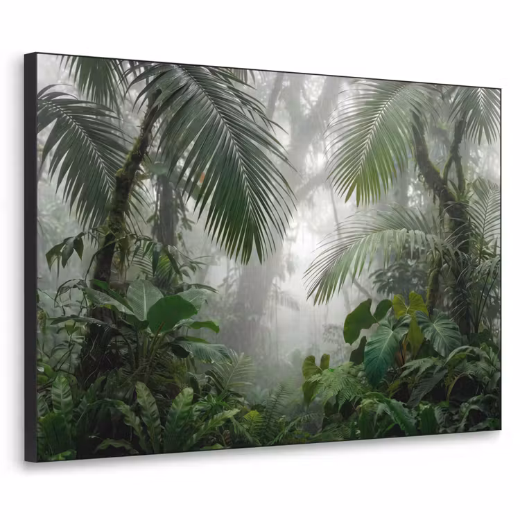 Natuur - Jungle - Mist - Tropisch - Groen Textielframe zwart klein -3d