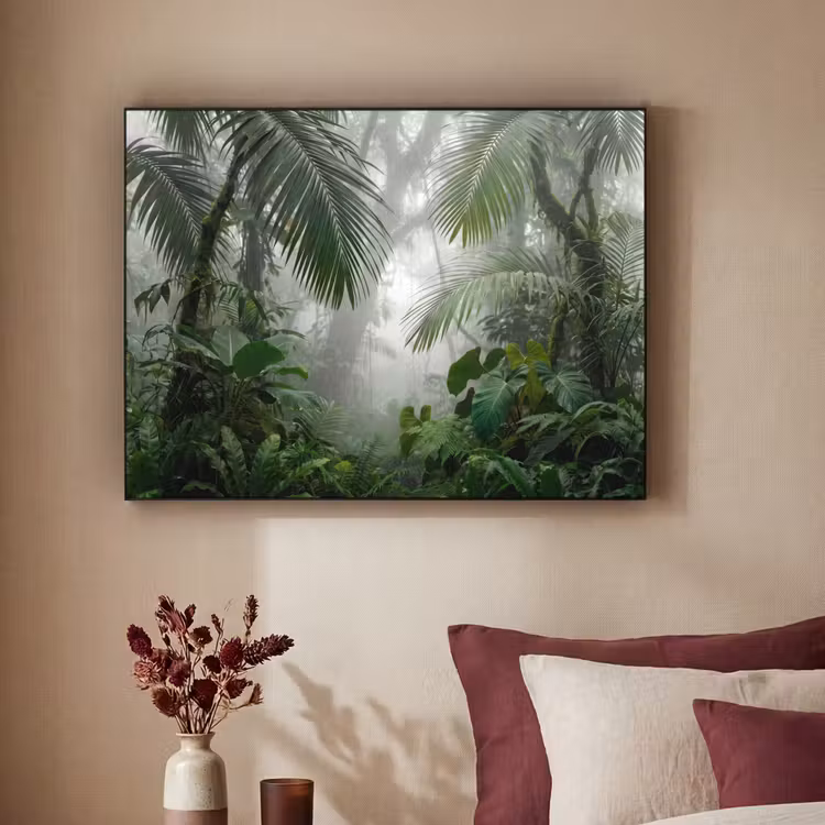 Natuur - Jungle - Mist - Tropisch - Groen Textielframe zwart klein -sfeer1