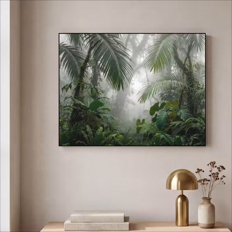 Natuur - Jungle - Mist - Tropisch - Groen Textielframe zwart klein -sfeer2