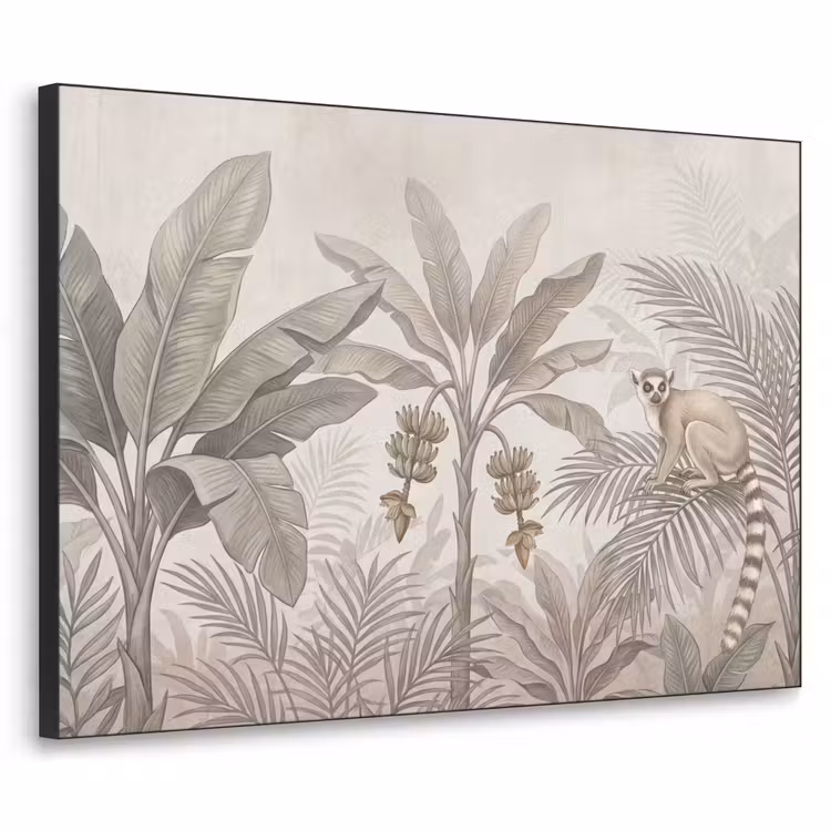Natuur - Jungle - Ringstaartmaki - Bruin Textielframe zwart klein -3d