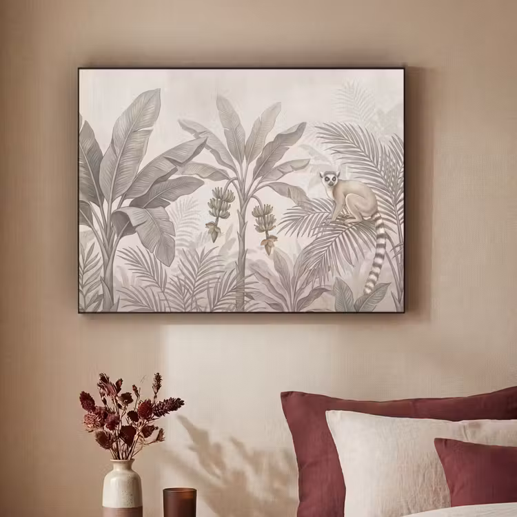 Natuur - Jungle - Ringstaartmaki - Bruin Textielframe zwart klein -sfeer1