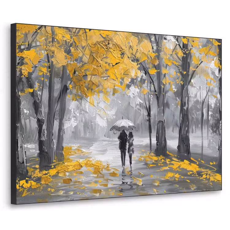 Natuur - Geel - Park - Zwart - Wit Textielframe zwart klein -3d