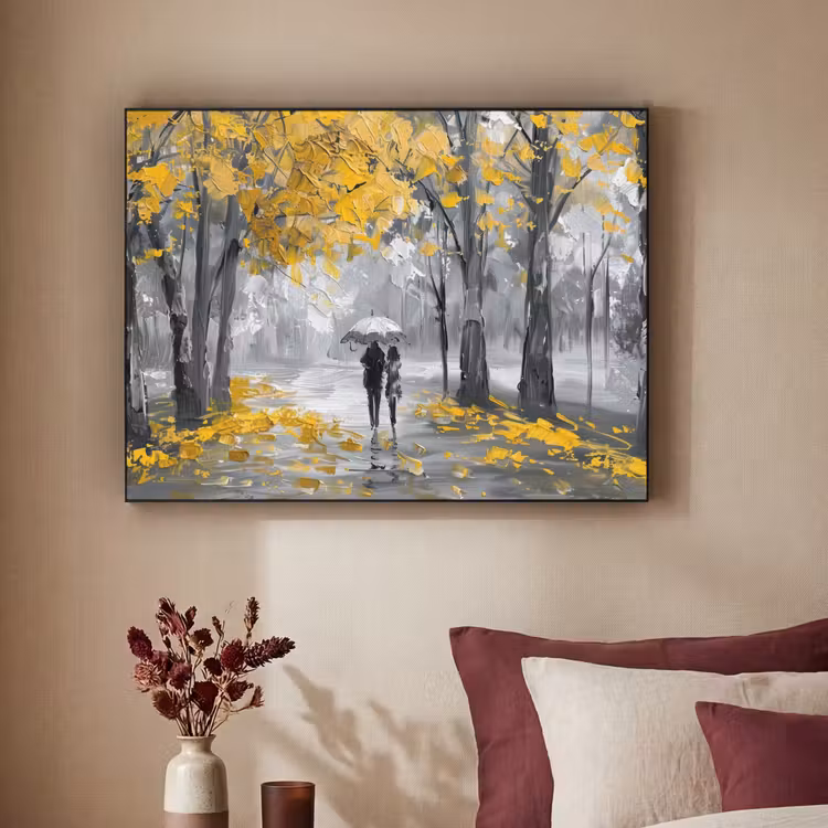 Natuur - Geel - Park - Zwart - Wit Textielframe - compleet frame klein -sfeer1
