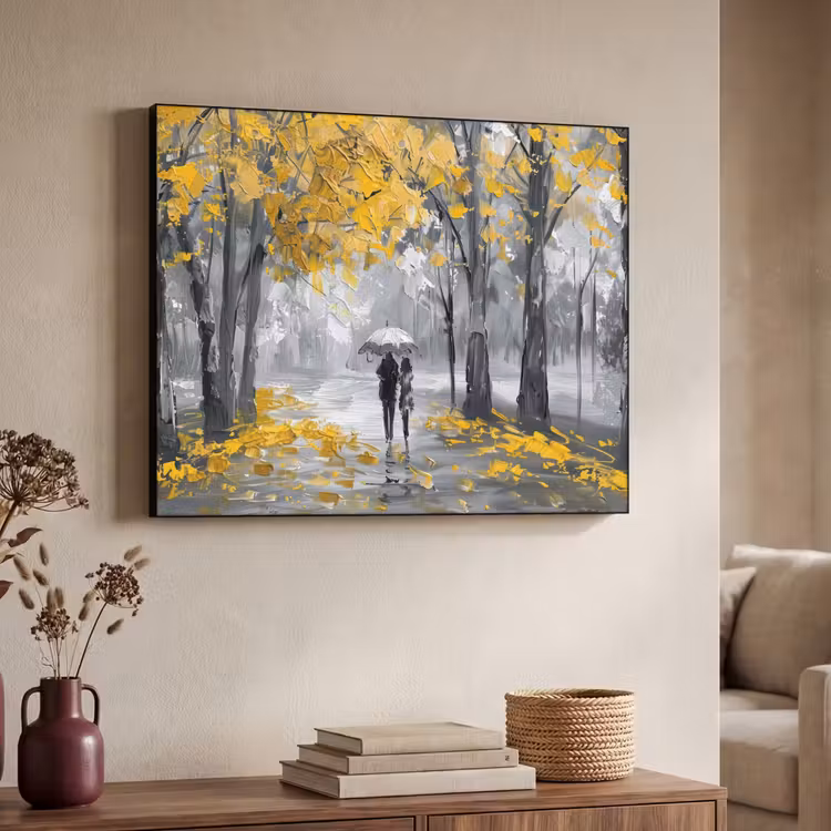 Natuur - Geel - Park - Zwart - Wit Textielframe - compleet frame klein -sfeer3