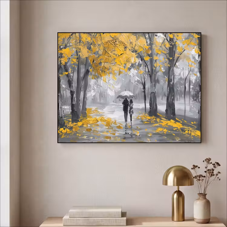 Natuur - Geel - Park - Zwart - Wit Textielframe - compleet frame klein -sfeer2