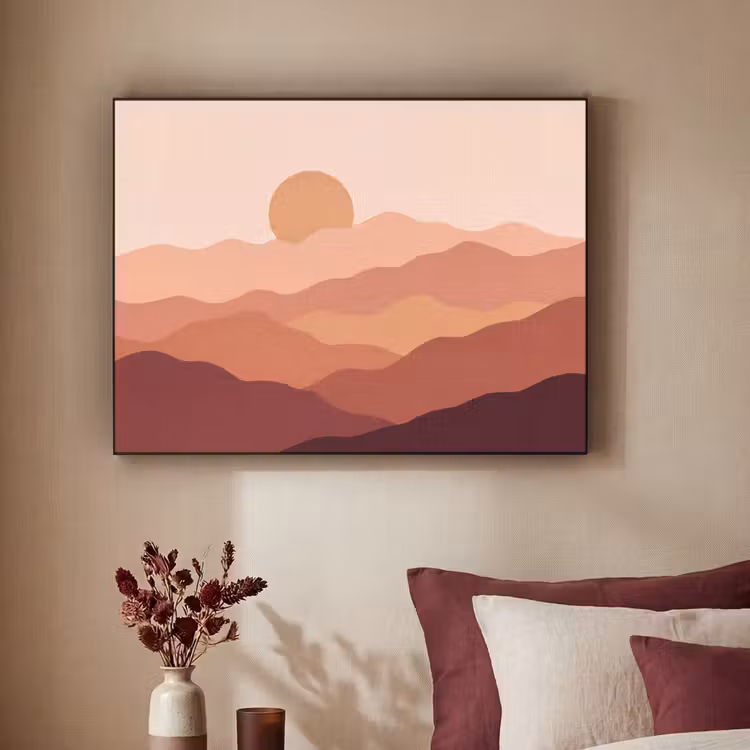 Natuur - Heuvels - Abstract - Modern - Oranje Textielframe zwart klein -sfeer1