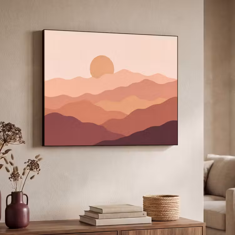 Natuur - Heuvels - Abstract - Modern - Oranje Textielframe zwart klein -sfeer3
