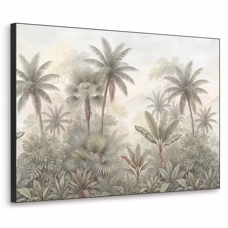 Natuur - Tropisch bos - Landschap - Aquarel - Groen Textielframe zwart klein -3d