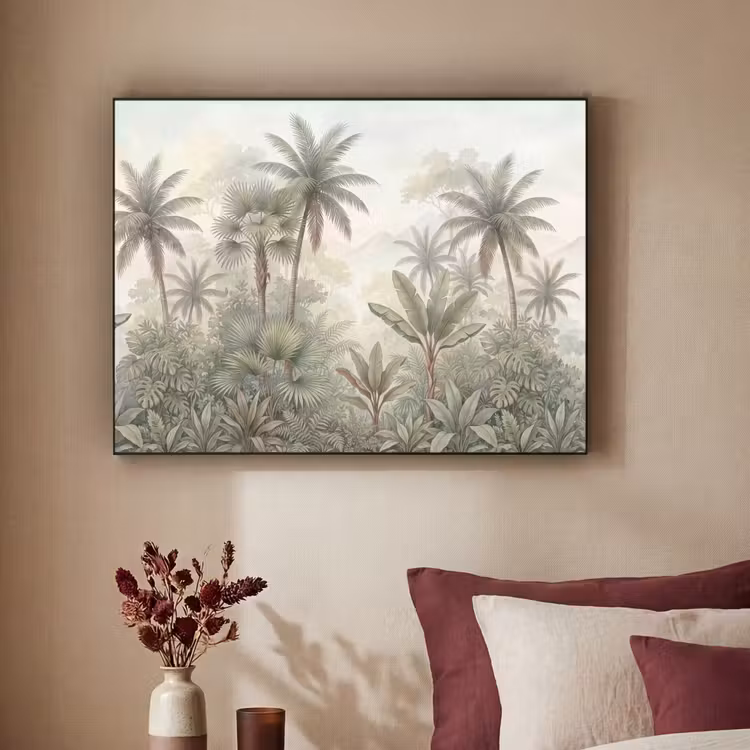 Natuur - Tropisch bos - Landschap - Aquarel - Groen Textielframe zwart klein -sfeer1