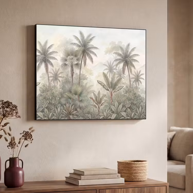 Natuur - Tropisch bos - Landschap - Aquarel - Groen Textielframe zwart klein -sfeer3