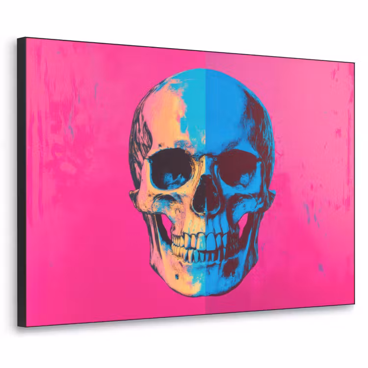Neon - Blauw - Pop-art - Schedel Textielframe zwart klein -3d