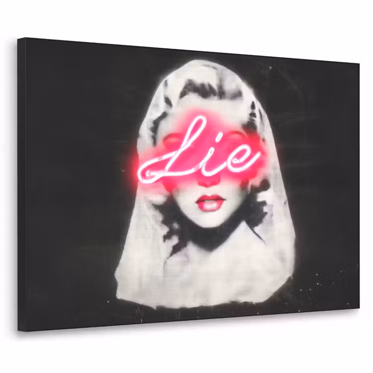Neon - Letters - Vintage - Vrouw Textielframe zwart klein -3d