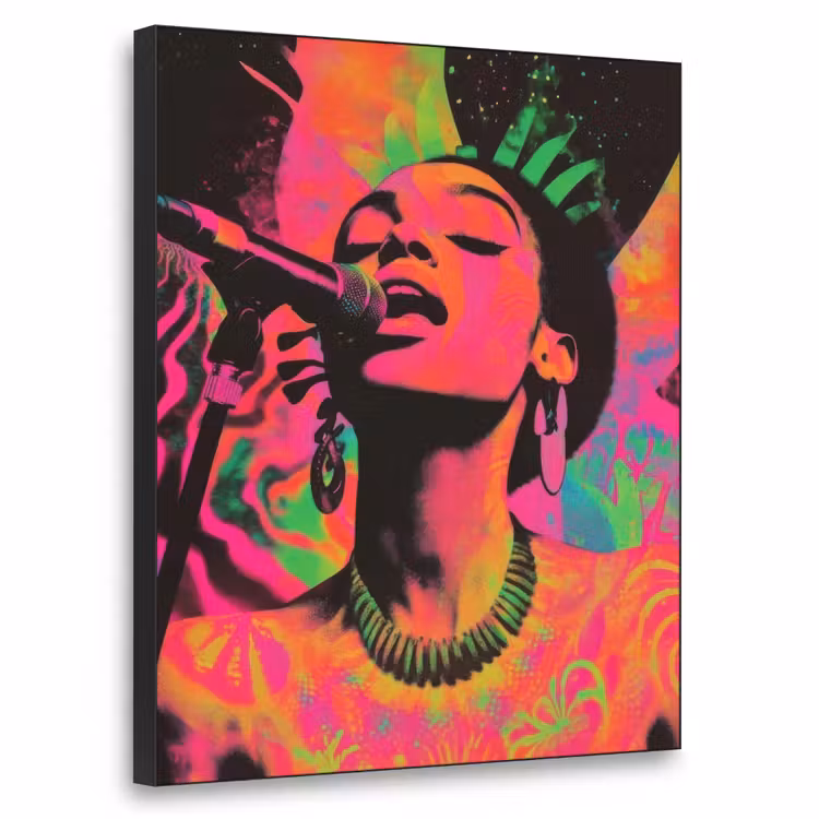 Neon - Vrouw - Microfoon Textielframe zwart klein -3d