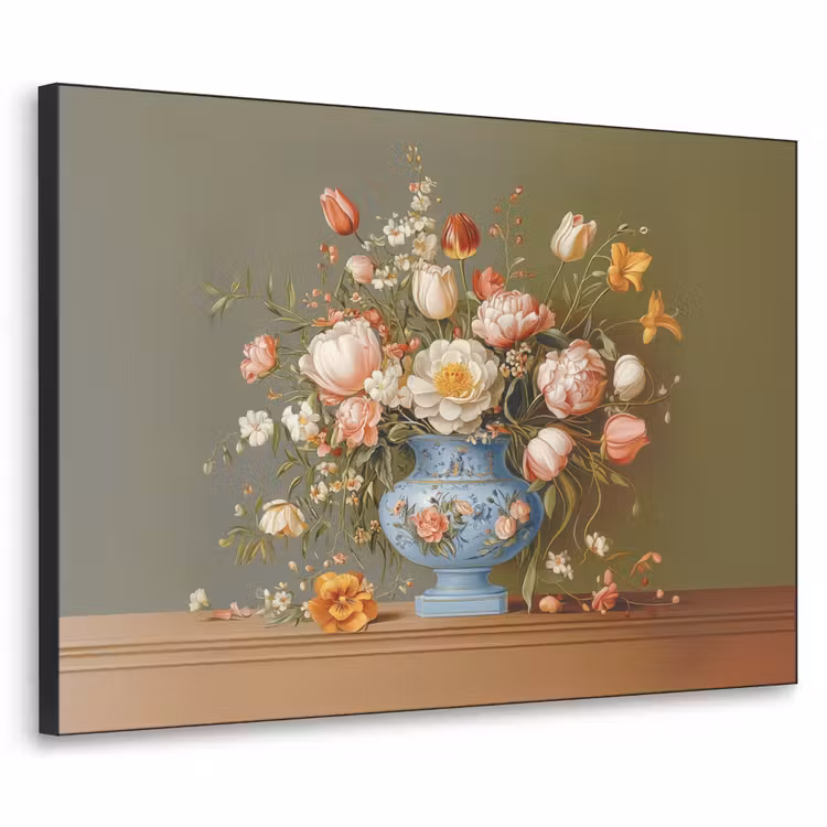 Neutral - Bloemen - Boeket - Vaas Textielframe - compleet frame klein -3d