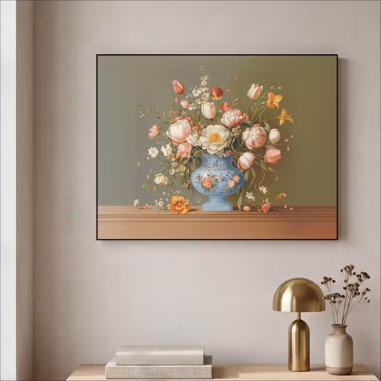 Neutral - Bloemen - Boeket - Vaas Textielframe - compleet frame klein -sfeer2
