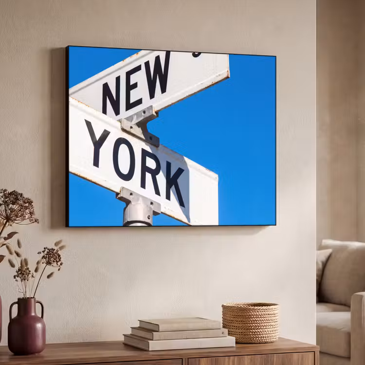 New York - Straatbord - Stad - Urban - Blauw Textielframe zwart klein -sfeer3