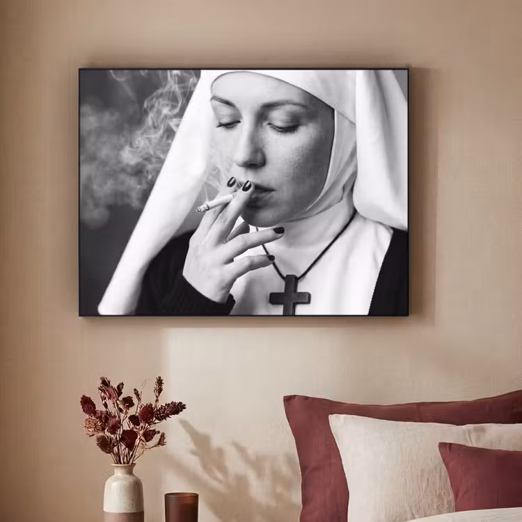 Non - Roken - Portret - Zwart - Wit - Rebels Textielframe zwart klein -sfeer1