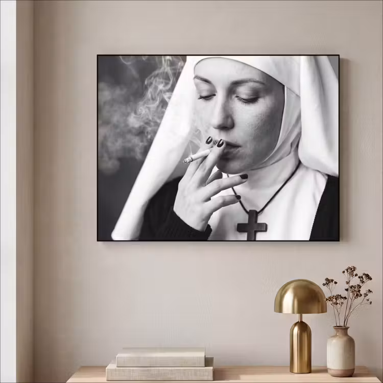 Non - Roken - Portret - Zwart - Wit - Rebels Textielframe zwart klein -sfeer2