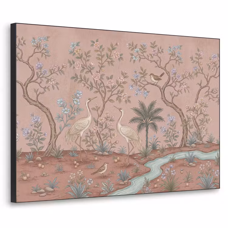 Nostalgisch - Reigers - Roze Textielframe zwart klein -3d