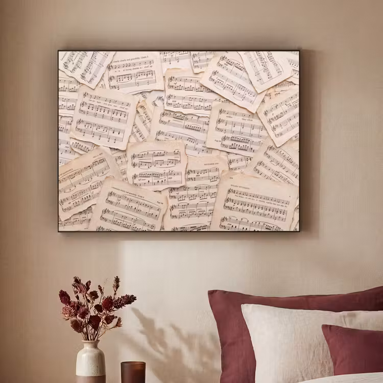 Bladmuziek - Oud - Noten - Vintage - Beige Textielframe zwart klein -sfeer1