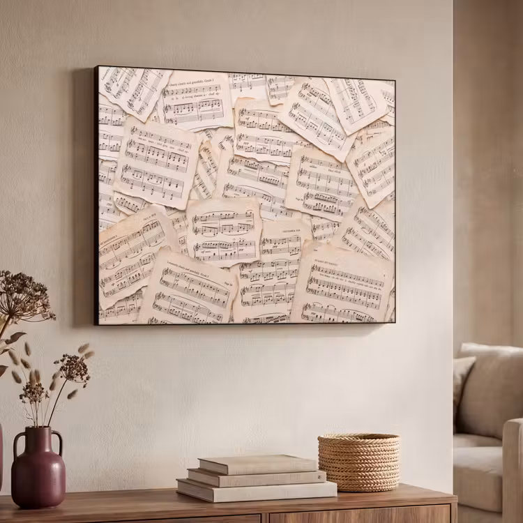 Bladmuziek - Oud - Noten - Vintage - Beige Textielframe zwart klein -sfeer3