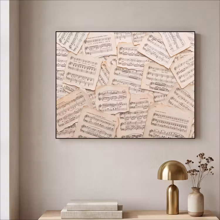 Bladmuziek - Oud - Noten - Vintage - Beige Textielframe zwart klein -sfeer2