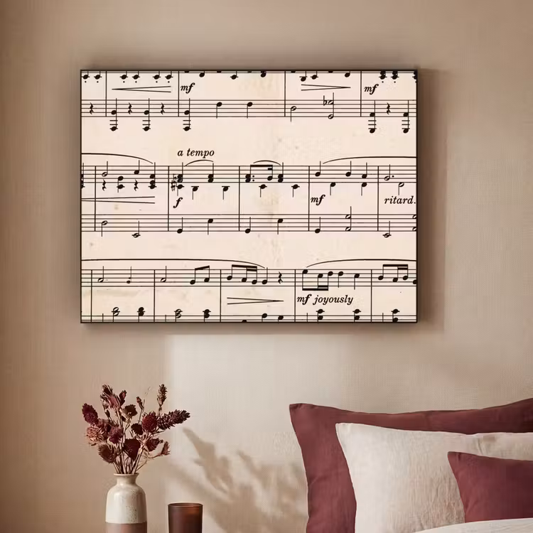 Muzieknotatie - Notenbalken - Kunst - Klassiek - Beige Textielframe zwart klein -sfeer1