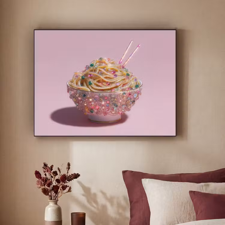 Noodles - Edelstenen - Stokjes - Roze Textielframe - compleet frame klein -sfeer1