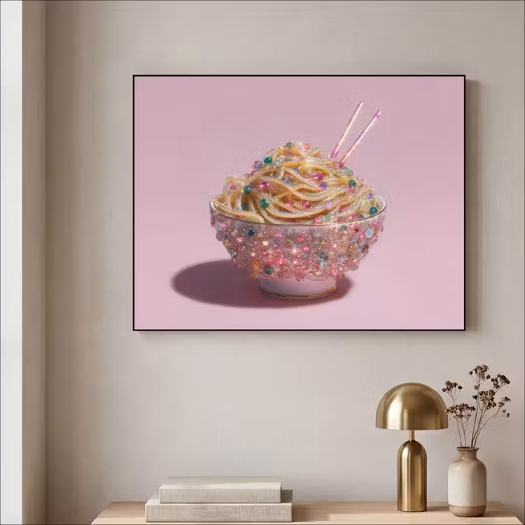 Noodles - Edelstenen - Stokjes - Roze Textielframe zwart klein -sfeer2