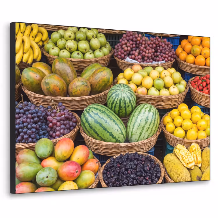 Art Frame - Obst – Markt – Bunt - Fruit - Markt - Kleurrijk Textielframe zwart klein