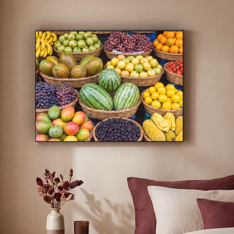Art Frame - Obst – Markt – Bunt - Fruit - Markt - Kleurrijk Textielframe zwart klein
