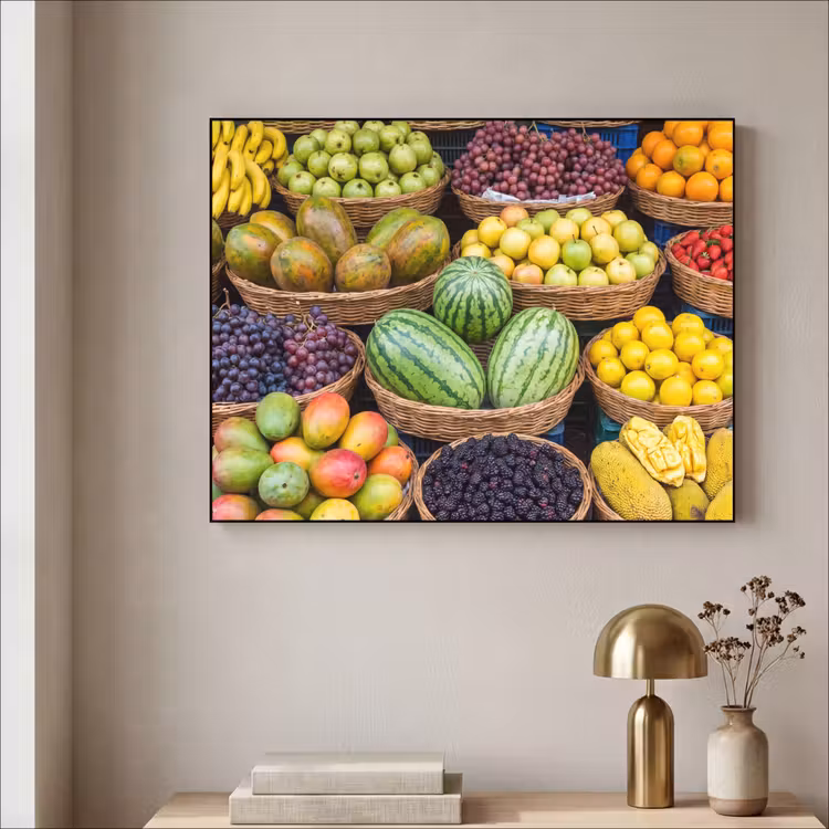 Art Frame - Obst – Markt – Bunt - Fruit - Markt - Kleurrijk Textielframe zwart klein