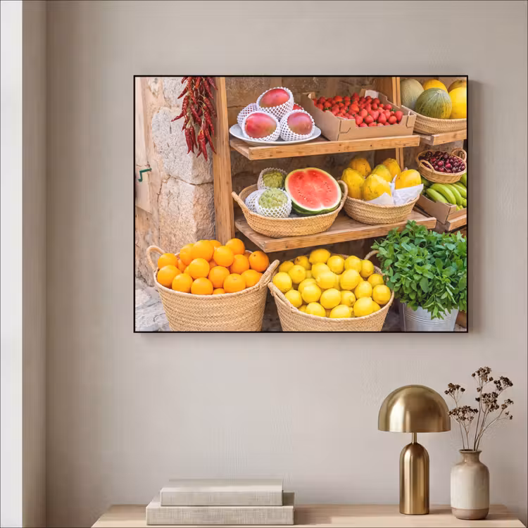 Art Frame - Obst – Markt – Frisch - Fruit - Markt - Vers Textielframe zwart klein