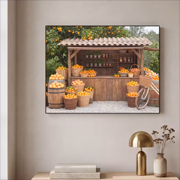 Art Frame - Obst – Markt – Ländlich - Fruit - Markt - Landelijk Textielframe zwart klein