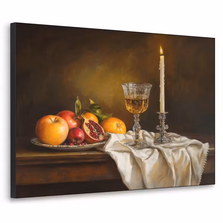 Fruit - Stilleven - Wijn - Kaars Textielframe - compleet frame klein -3d
