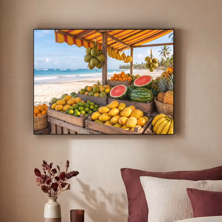 Art Frame - Obst – Strand – Tropisch - Fruit - Strand - Tropisch Textielframe zwart klein