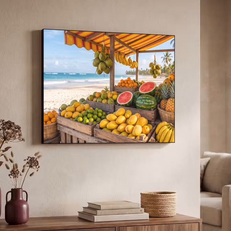 Art Frame - Obst – Strand – Tropisch - Fruit - Strand - Tropisch Textielframe zwart klein